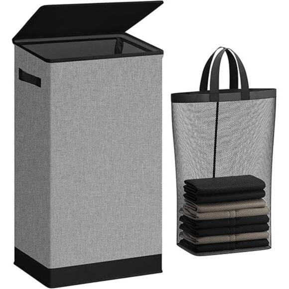 Laundry Hamper with Lid 100L Large & Tall Collapsible Laundry Basket, Clothes - Picture 7 of 7